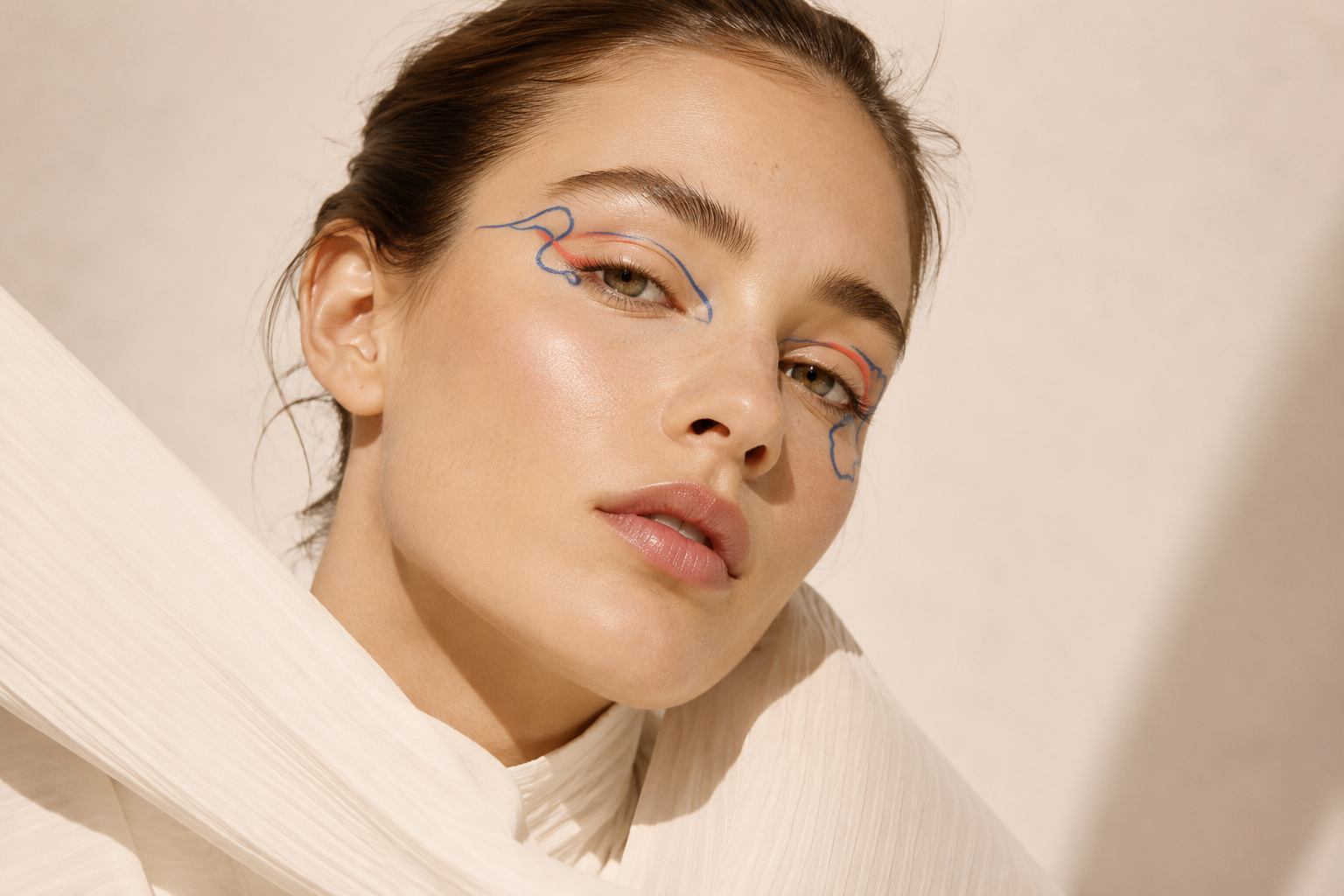 Expressive luxury makeup in vivid colour illustrating the return of playful colour cosmetics after the clean girl aesthetic.