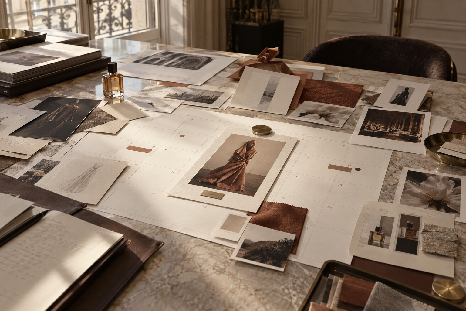 Editorial luxury still life illustrating brand hierarchy and strategic prioritisation for the September 2026 luxury rentrée.